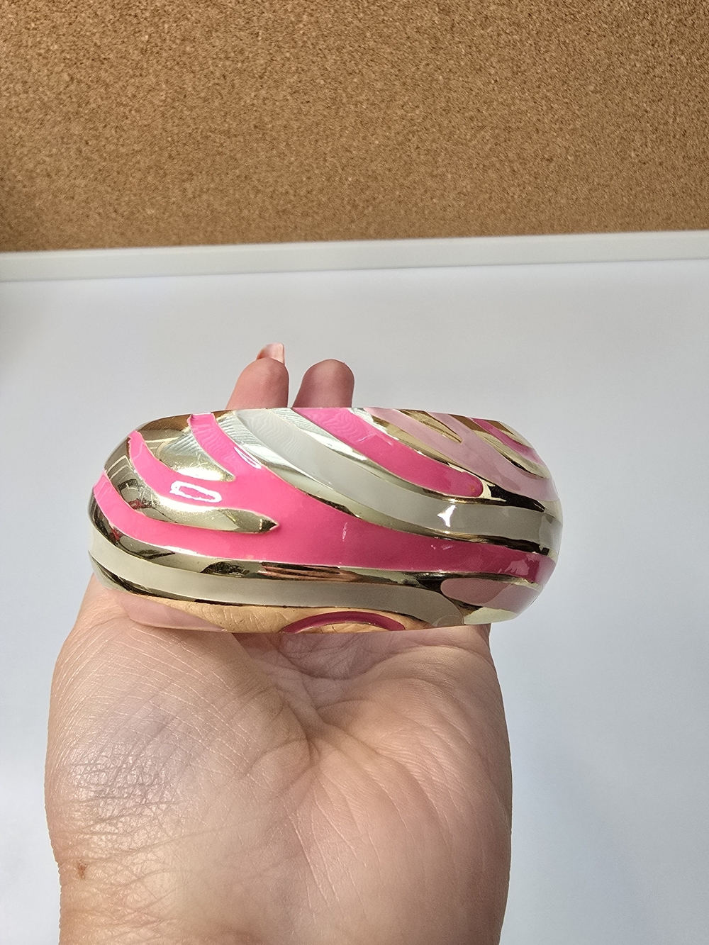 Pink & Gold Abstract Hinged Bangle - Picture 8 of 10